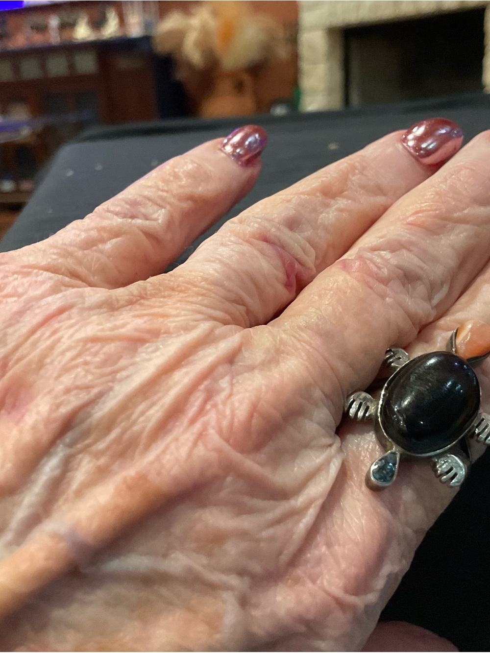 Source Unknown Black Stone Turtle Ring